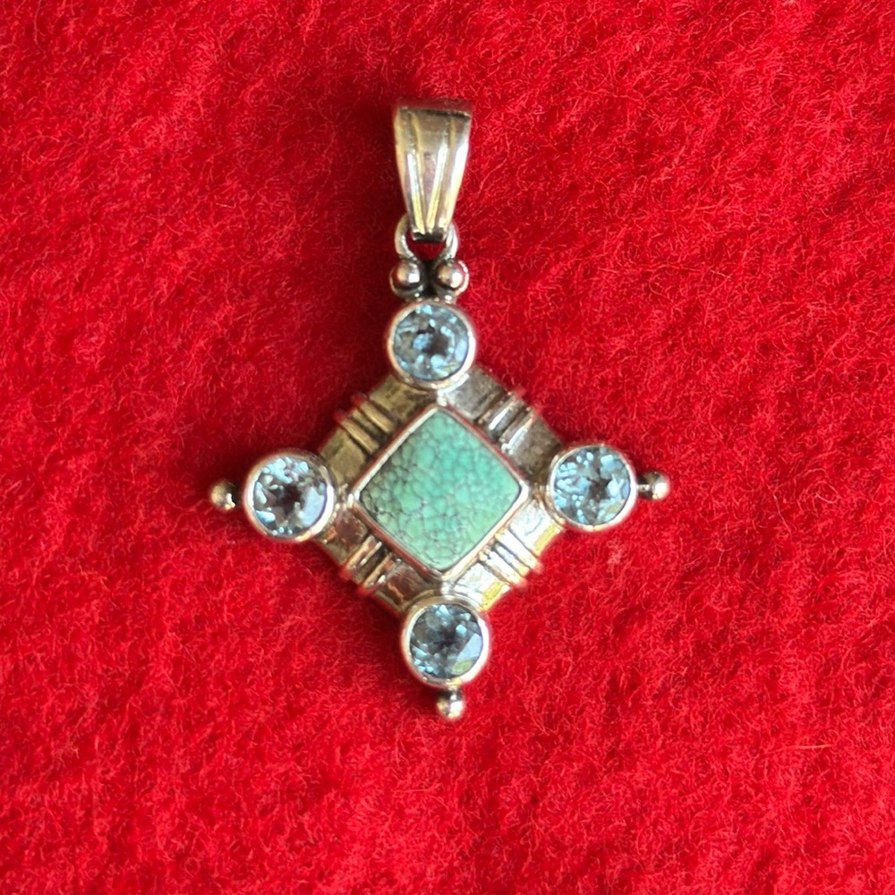 Shankari the Alchemist Blue Topaz and Turquoise Pendant